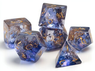 Gorgeous translucent purple dice with gold accents. Perfect for tabletop gaming!