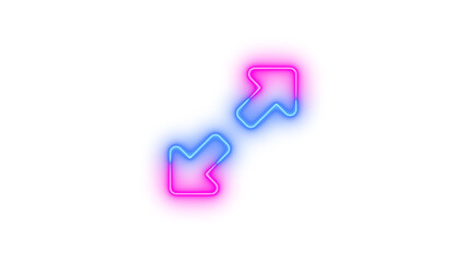 Neon up right and down left from center icon glowing with transparent background