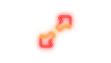 Neon up right and down left from center icon glowing with transparent background