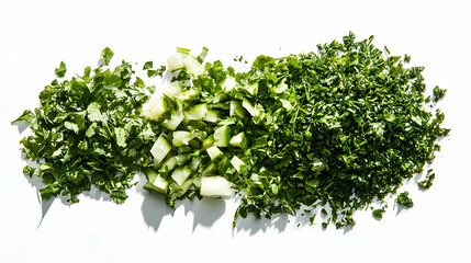 Fototapeta premium Freshly Chopped Green Herbs on White Surface for Culinary Use