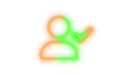 Neon user check icon glowing with transparent background