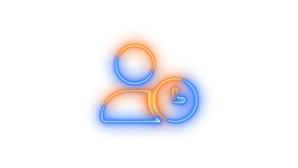 Neon user clock icon glowing with transparent background