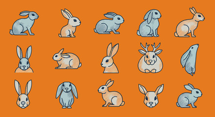 Obraz premium Stylized Bunnies and a Deer in a Vector Illustration Design