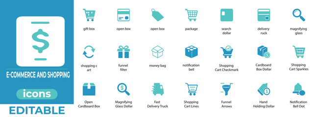 Modern e-commerce icons for online shopping, cart, and retail UI