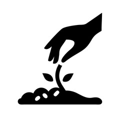 Hand planting a seed silhouette on transparent background for web and graphic design
