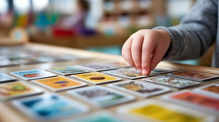 Child arranging activity cards on a learning chart in a supportive classroom environment