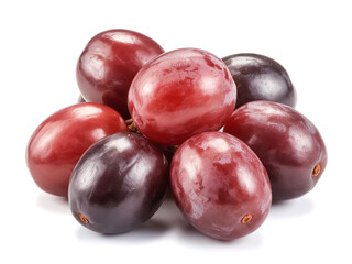 Fototapeta premium A cluster of Indian prune isolated on white background small oblong red fruit studio lighting