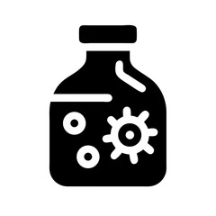 Lab bottle with bacteria silhouette on transparent background for web and graphic design