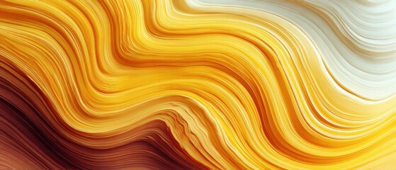 Abstract flowing lines of golden yellow and brown hues in a dynamic wave pattern close up artistic rendering