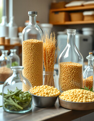 nutritious cereal crops and pulses analyzed in the research facility, retro style. with white shades