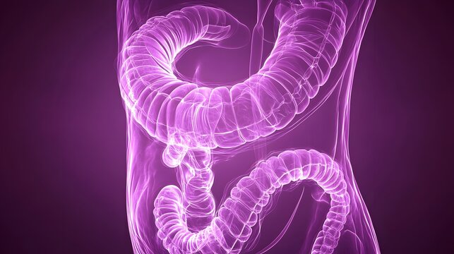 Detailed medical illustration of the human intestines.