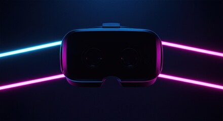 Futuristic neon VR headset in the dark