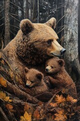 Fototapeta premium Playful Bears Exploring the Enchanted Forest with Their Cubs