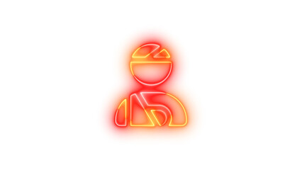 Neon user injured icon glowing with transparent background