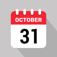 31 october calendar icon vector web page illustration background design.