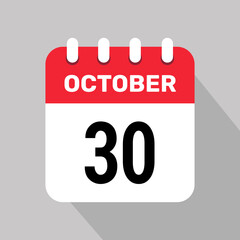30 october calendar icon vector web page illustration background design.