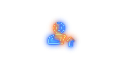 Neon account arrow up outline symbol icon blue brown color glowing with transparent background
