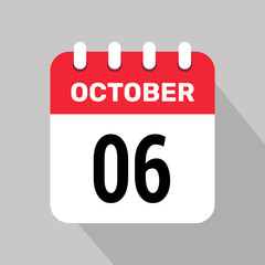 6 october calendar icon vector web page illustration background design.