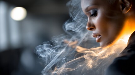 Woman in profile, enveloped in smoky aura
