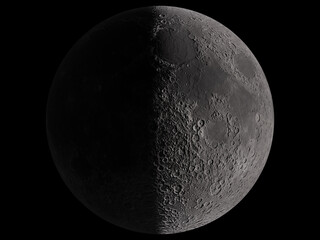 半月のフォトリアル3Dイラストレーション、月齢７日,上弦の月