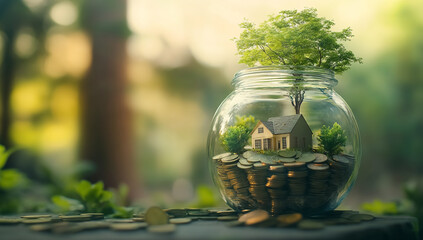 Jar of Coins and Trees: Home & Financial Security