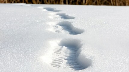 Fresh Tracks in Snow Show Nature's Footprints on a Serene Winter Day in Wilderness Landscape