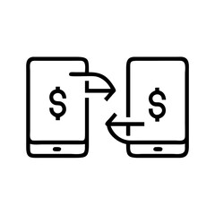 Mobile crypto transfer two phones exchanging money on transparent background for web and graphic design