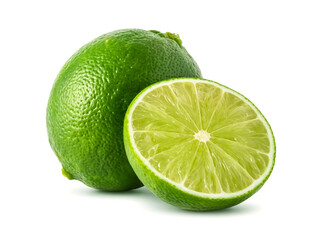 A desert lime sliced isolated on white background small green citrus sharp focus