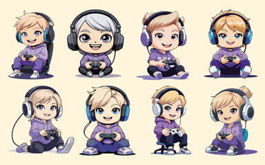 chibi professions bundle cute gamer character set