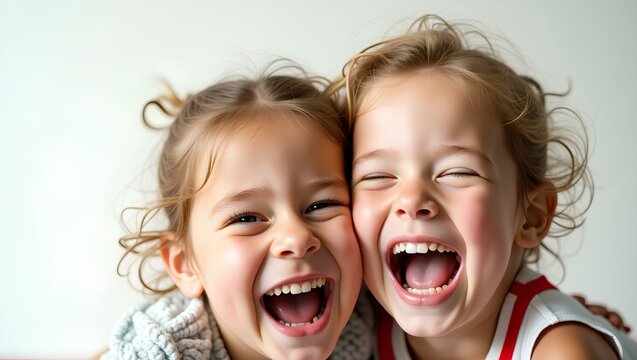 Two Kids Leaning Heads Together, Laughing