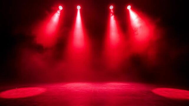 Captivating red stage lights illuminate a mystic atmosphere in downtown nightclub during electrifying late-night performance