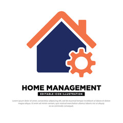 Home Management Icon With Gear Symbol in House. Editable vector icon.