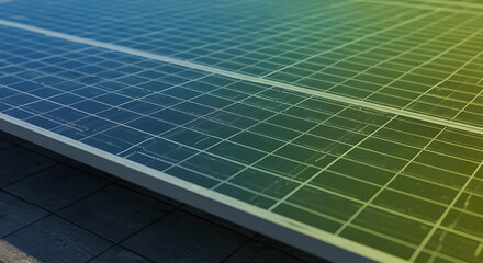Close-Up View Of Solar Panel Showing Blue And Green Gradient With Grid Pattern Texture