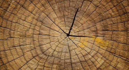 Close Up View Of Weathered Tree Stump Texture Showing Brown Wood Grain Details and Cracks
