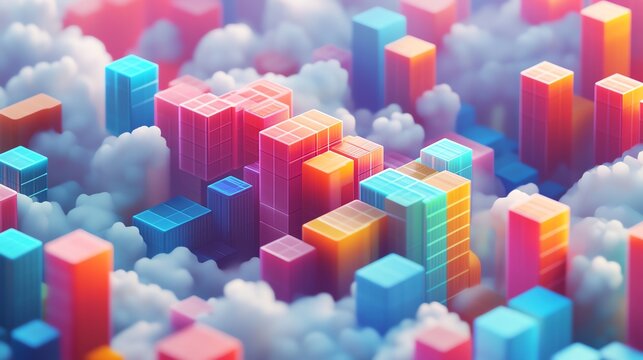 Cloud computing infrastructure concept Abstract 3D platform with digital blocks