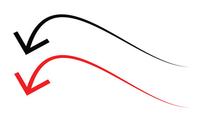 Single headed black and red curve arrow icon isolated on white. Semi circular arrow. Arrow icon for your web site design. Arrow icon. Black and red single headed curve arrow icon on white background.
