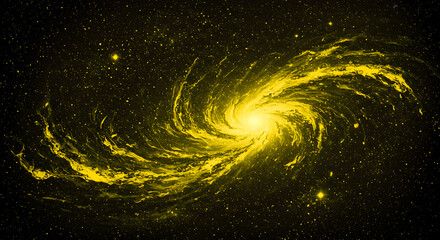 Yellow Spiral Galaxy With Starfield Effect In Dark Black Background