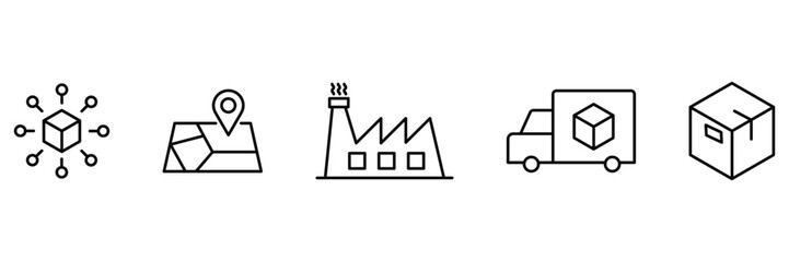 Line art delivery and logistics icon set. Set of line icons related to supply chain. Vector illustration.