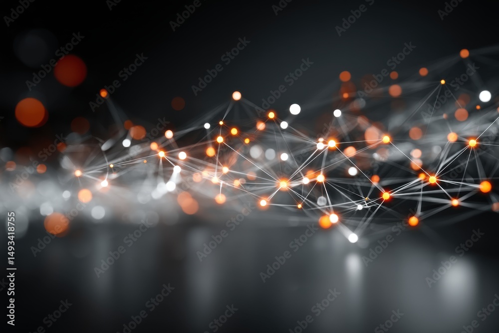 Poster abstract 3d network with glowing nodes and lines, creating a futuristic and interconnected feel for 