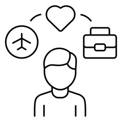 Lifestyle outline icon,  Business, Travel, Healthy living routine icon. Vector illustration.