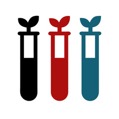 Three test tubes with plant samples silhouette on transparent background for web and graphic design