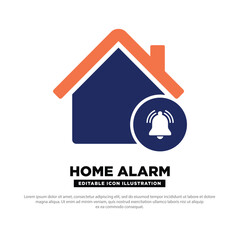 Home Alarm Icon with Notification Bell in House Symbol. Editable vector icon.