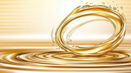 Fototapeta premium Golden Liquid Splash in Abstract Background with Ripple Effect and Light Bokeh Highlights