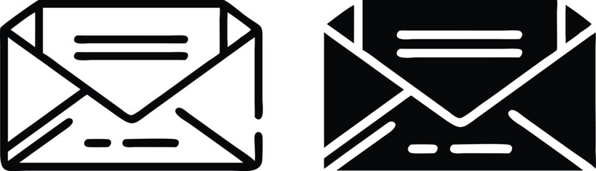 Minimalist Envelope Outline Icon – Black Line Art Vector with Clean Detail for Email and Communication