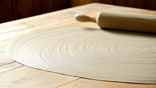 A person using a rolling pin to flatten a piece of clay on a wooden table surface, showcasing craftsmanship and artistry.