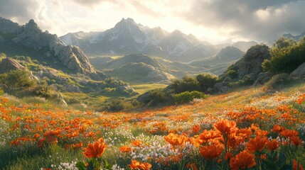 Mountain meadow ablaze with wildflowers