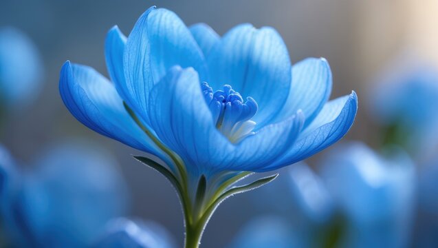 Selective focus highlights a blue bloom in macro photography