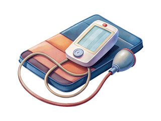 A watercolor style illustration of a blood pressure monitor on a white background