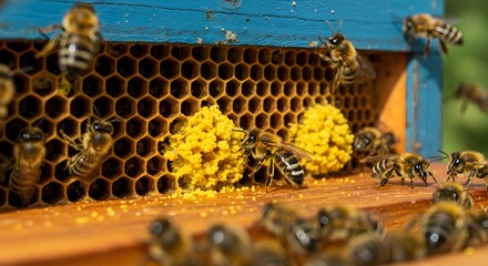 Honey Bee with Honeycomb and Pollen