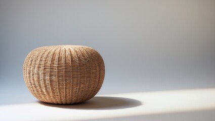 An elegant wicker pouf set against a white backdrop